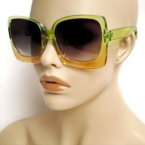 Square Large Green Orange Colorful Frames Sunglasses Unisex Trendy Cool Summer